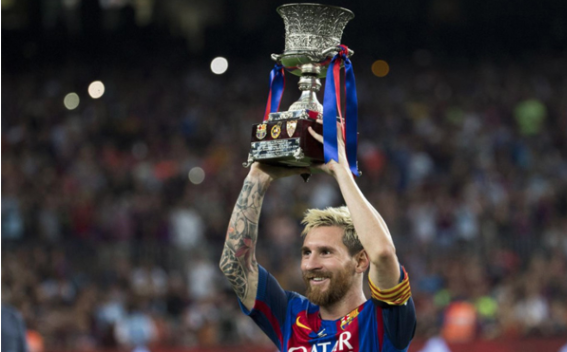 Messi Supercopa Trophy Argentina Barcelona Football
